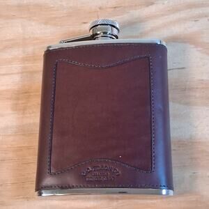 C.C. Filson Trusty Flask 6oz Stainless Steel Leather Exterior Small Container